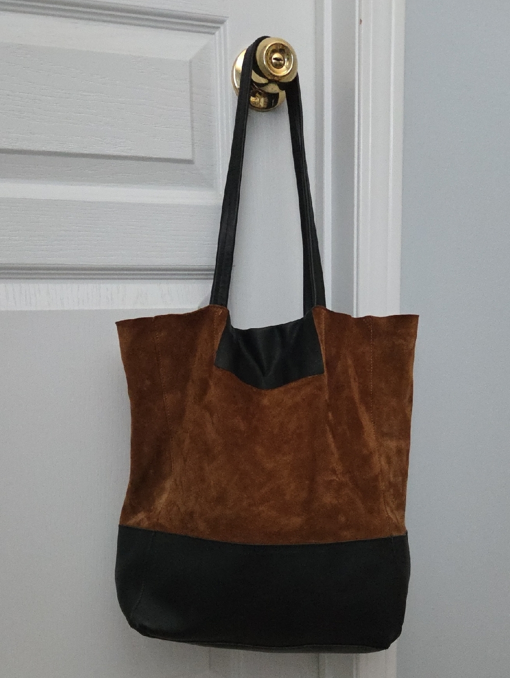 Vera Pelle Brown & Black Two-Tone Suede & Leather Shoulder Tote Bag